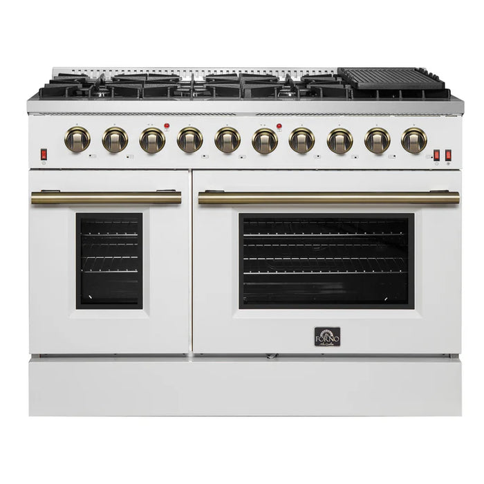 Forno Galiano 48" Freestanding Gas Range with 8 Burners - Stainless Steel and Colored Door Options (FFSGS6244-48)