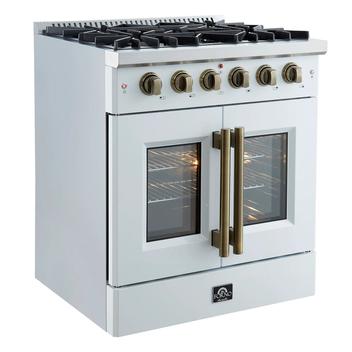 Forno Galiano 30" Freestanding French Door Gas Range - Stainless Steel, Black, White (FFSGS6444-30)