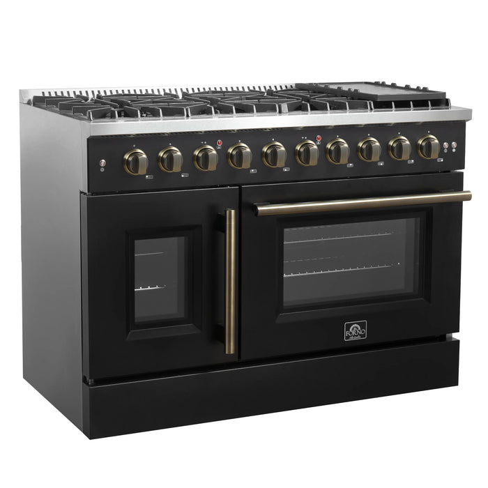Forno Galiano 48" Freestanding French Door Gas Range - Stainless Steel, Black, White (FFSGS6444-48)