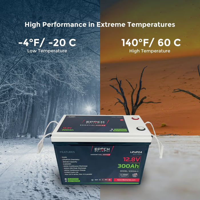 Epoch Batteries 12V 300Ah Essential Series - Bluetooth & Heated LiFePO4 Battery