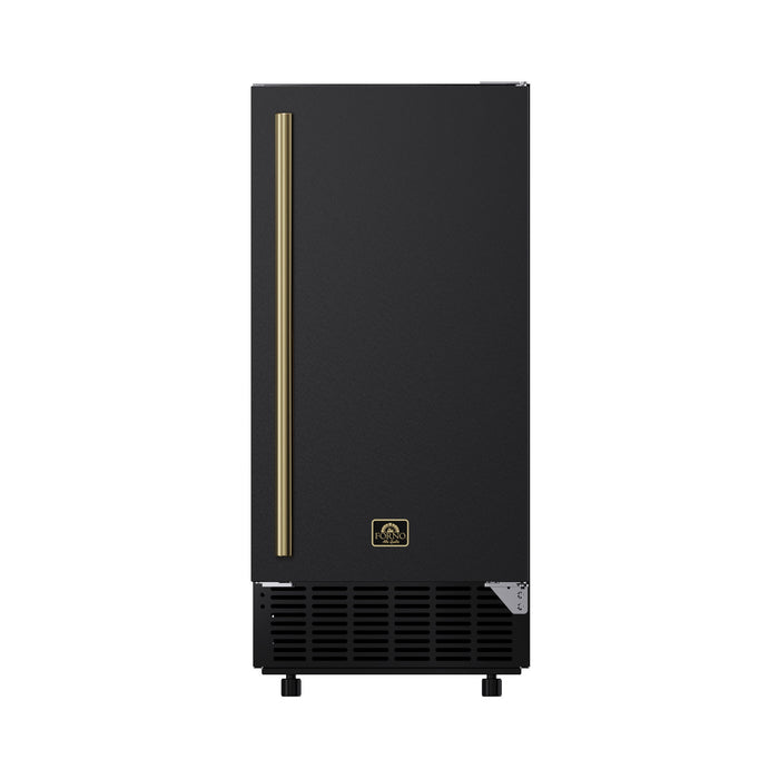 Forno Cristallo 15-Inch Freestanding/Undercounter Cube Ice Maker 79.4 lbs/Day Black with Antique Brass Accent (FIMBI7313-15BLK)