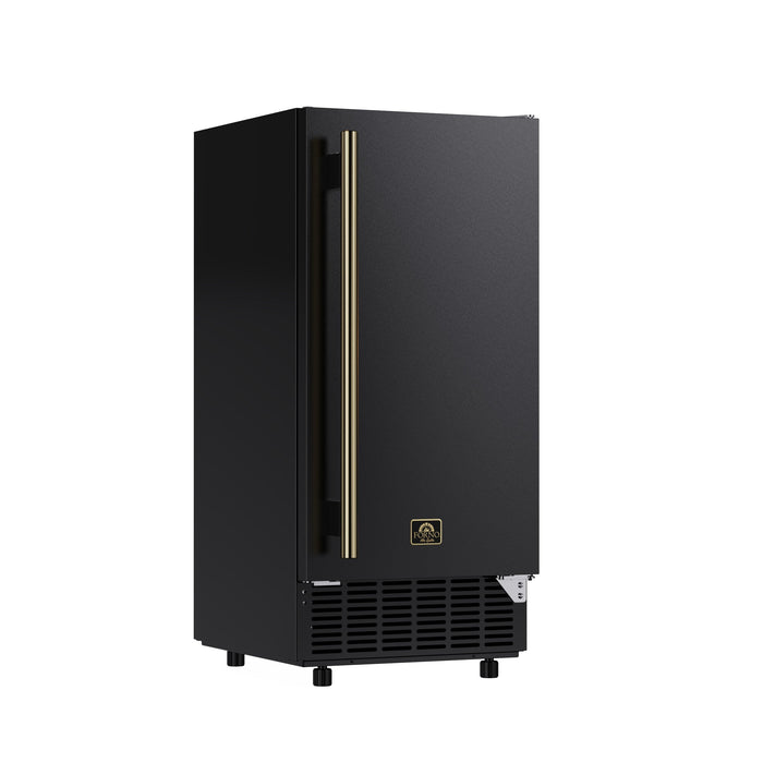 Forno Cristallo 15-Inch Freestanding/Undercounter Cube Ice Maker 79.4 lbs/Day Black with Antique Brass Accent (FIMBI7313-15BLK)