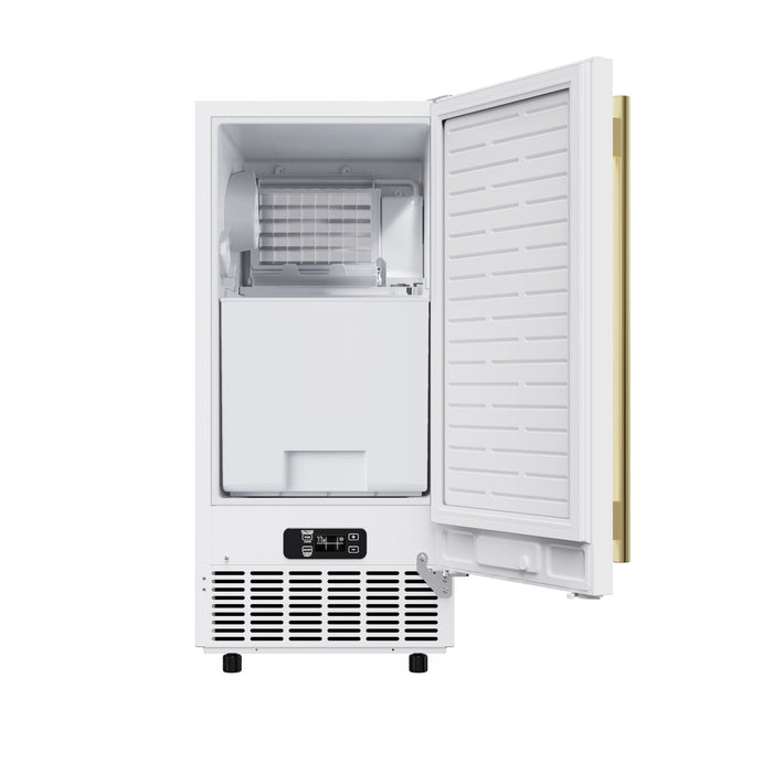Forno Cristallo 15-Inch Freestanding/Undercounter Cube Ice Maker 79.4 lbs/Day White with Antique Brass Accent (FIMBI7313-15WHT)