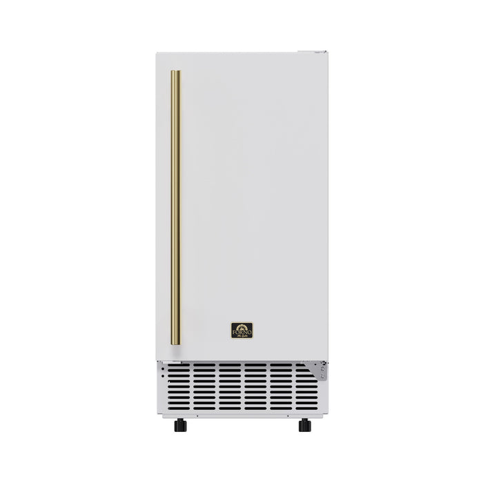 Forno Cristallo 15-Inch Freestanding/Undercounter Cube Ice Maker 79.4 lbs/Day White with Antique Brass Accent (FIMBI7313-15WHT)