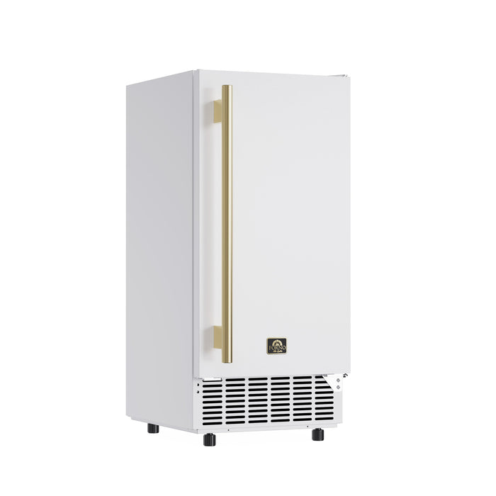 Forno Cristallo 15-Inch Freestanding/Undercounter Cube Ice Maker 79.4 lbs/Day White with Antique Brass Accent (FIMBI7313-15WHT)
