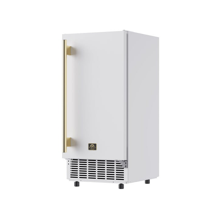 Forno Cristallo 15-Inch Freestanding/Undercounter Cube Ice Maker 79.4 lbs/Day White with Antique Brass Accent (FIMBI7313-15WHT)