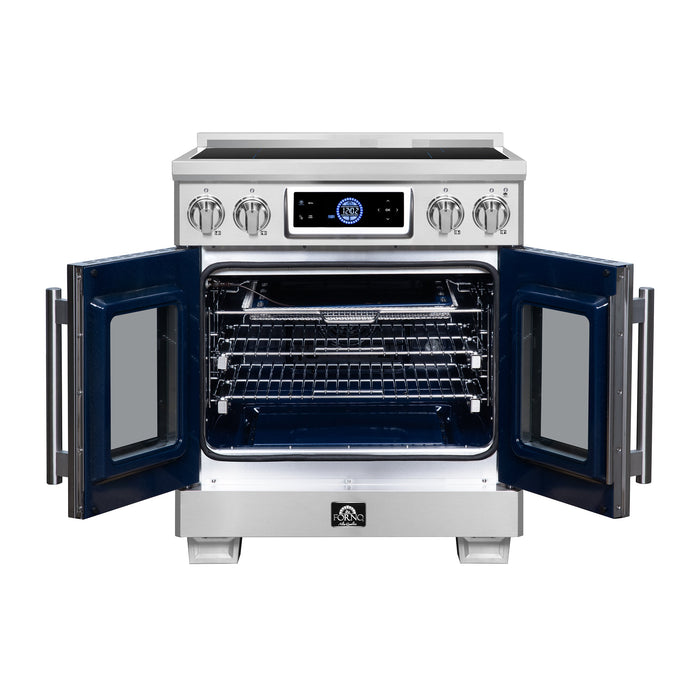 Forno Maximus 30-Inch 4.32 cu. ft. French Door Induction Range, True Convection, Air Sous Vide, Air Fry Basket - Stainless Steel Black or White (FFSIN0932-30)