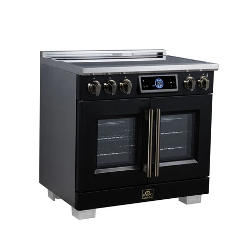 Forno Maximus 36-Inch 5.36 cu. ft. French Door Induction Range, True Convection, Air Sous Vide, Air Fry Basket - Stainless Steel, Black or White (FFSIN0932-36)