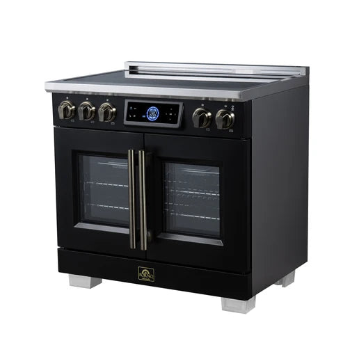 Forno Maximus 36-Inch 5.36 cu. ft. French Door Induction Range, True Convection, Air Sous Vide, Air Fry Basket - Stainless Steel, Black or White (FFSIN0932-36)