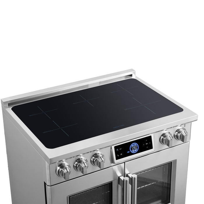 Forno Maximus 36-Inch 5.36 cu. ft. French Door Induction Range, True Convection, Air Sous Vide, Air Fry Basket - Stainless Steel, Black or White (FFSIN0932-36)