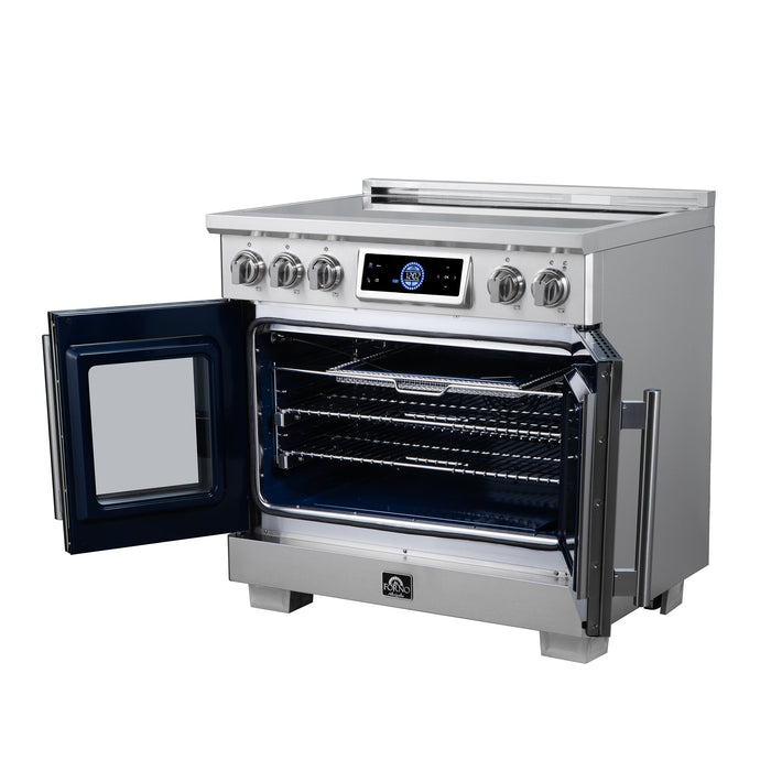 Forno Maximus 36-Inch 5.36 cu. ft. French Door Induction Range, True Convection, Air Sous Vide, Air Fry Basket - Stainless Steel, Black or White (FFSIN0932-36)