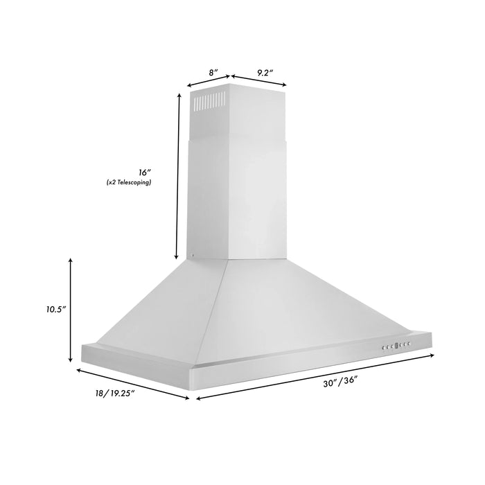 ZLINE Convertible Vent Wall Mount Range Hood in Stainless Steel 24in to 48in