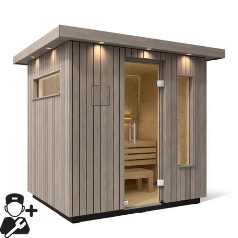 Kohler - C2 Outdoor Sauna Kit, Weathered Grey Spruce, Up to 6 Persons