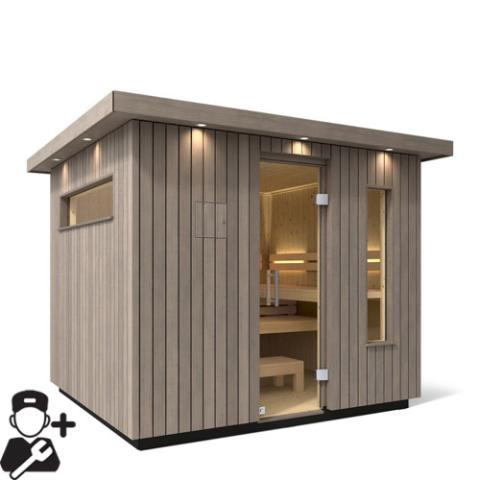 Kohler - C2 Outdoor Sauna Kit, Weathered Grey Spruce, Up to 6 Persons