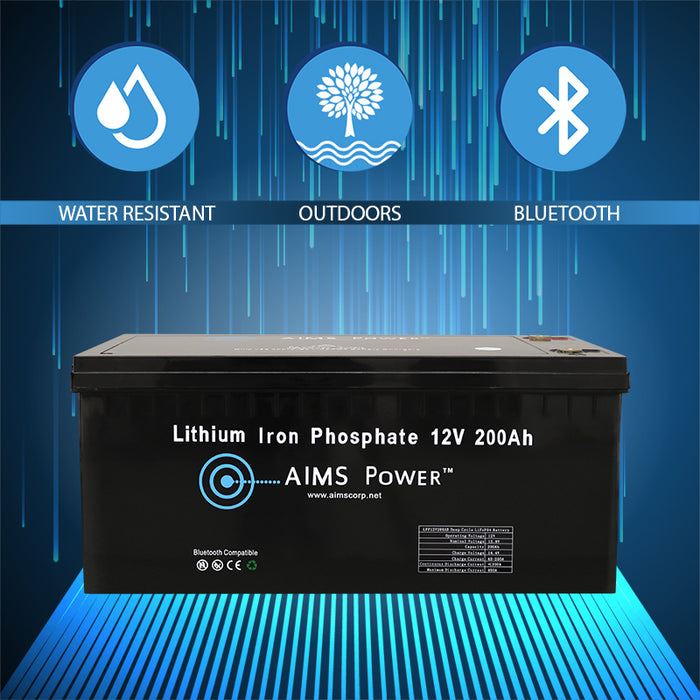 AIMS Power Lithium Battery Lithium Iron Phosphate with Bluetooth Monitoring - 12V 200Ah LiFePO4