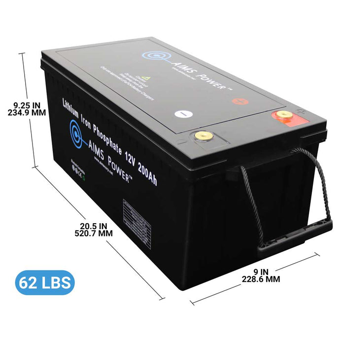 AIMS Power Lithium Battery Lithium Iron Phosphate with Bluetooth Monitoring - 12V 200Ah LiFePO4