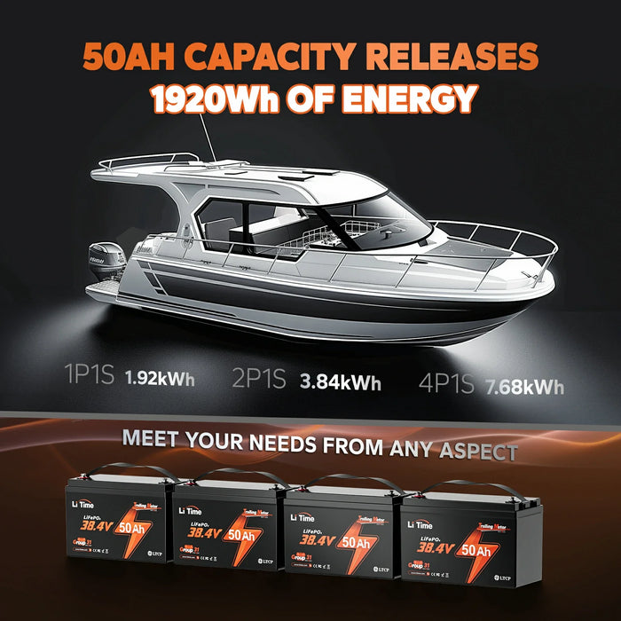 LiTime 36V 50Ah Marine Trolling Motor LiFePO4 Lithium Battery