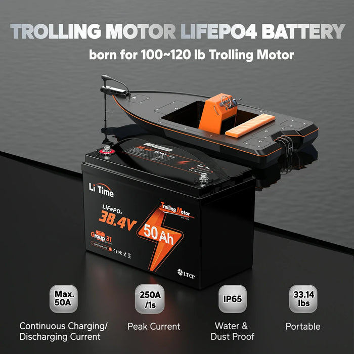 LiTime 36V 50Ah Marine Trolling Motor LiFePO4 Lithium Battery