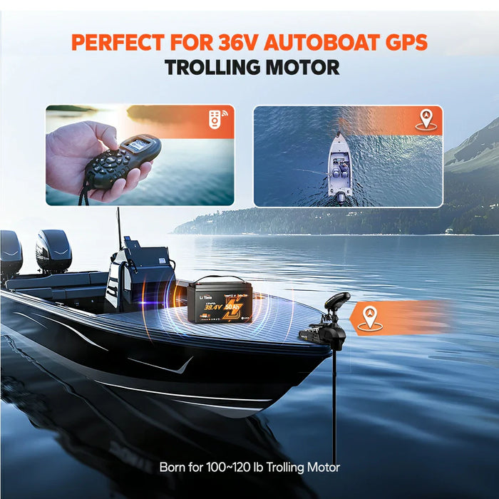 LiTime 36V 50Ah Marine Trolling Motor Lithium Bluetooth Battery
