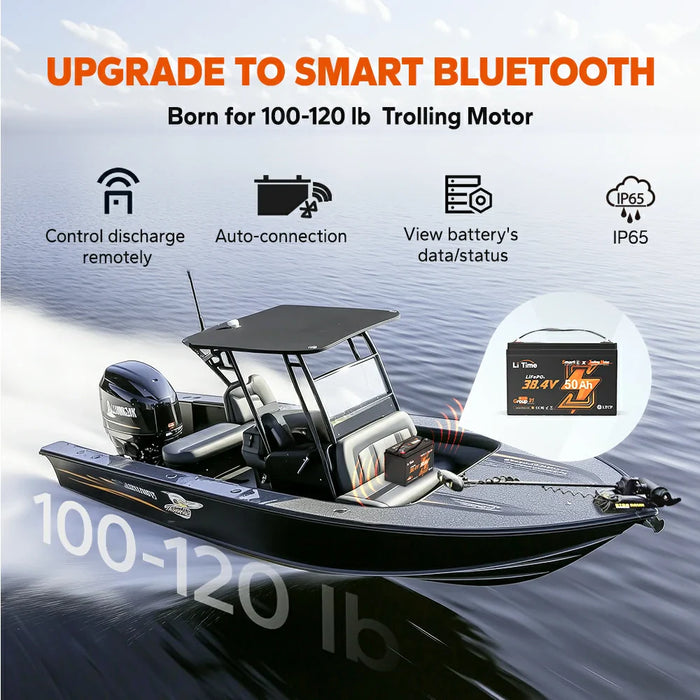 LiTime 36V 50Ah Marine Trolling Motor Lithium Bluetooth Battery