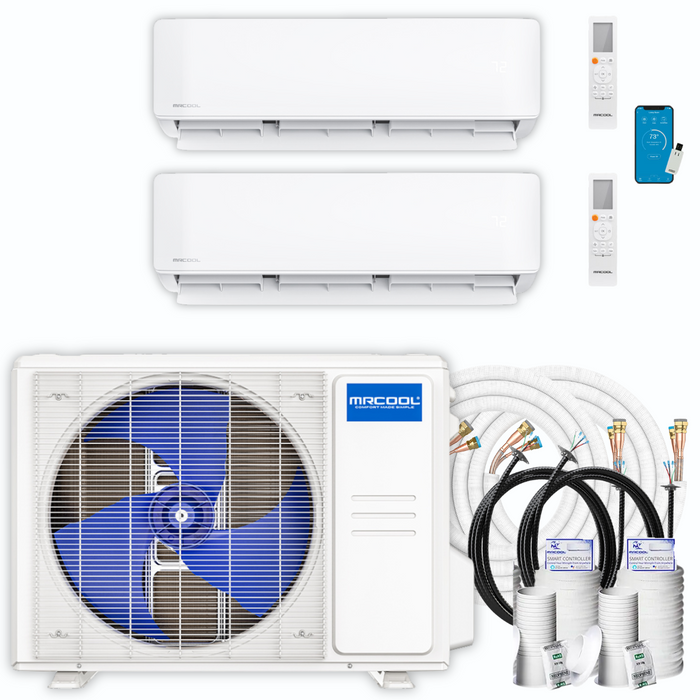 MRCOOL DIY Mini Split - 18,000 BTU 2 Zone Ductless Air Conditioner and Heat Pump with 16 ft.|25 ft.|35 ft.|50 ft. Install Kit - Wall Mount