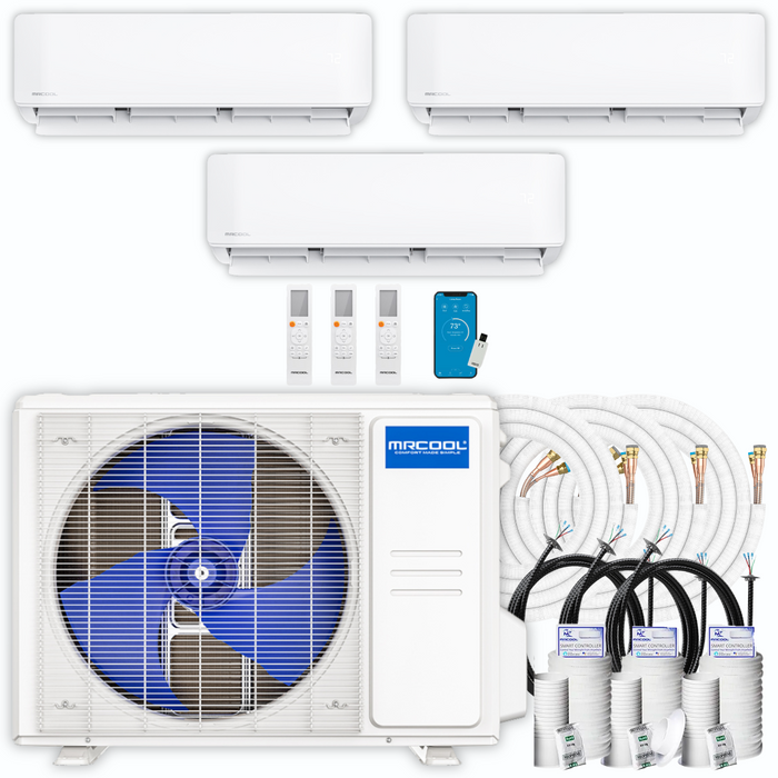 MRCOOL DIY Mini Split - 30,000 BTU 3 Zone Ductless Air Conditioner and Heat Pump with 16 ft.|25 ft.|35 ft.|50 ft. Install Kit