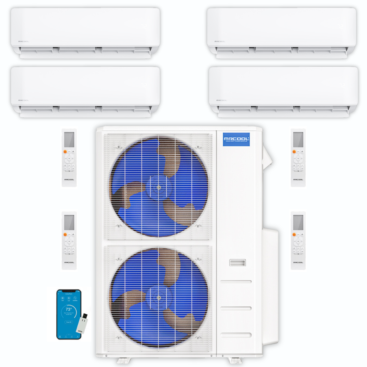 4 Split Panel MRCOOL DIY Mini Split - 45,000 BTU 4 Zone Ductless Air Conditioner and ...