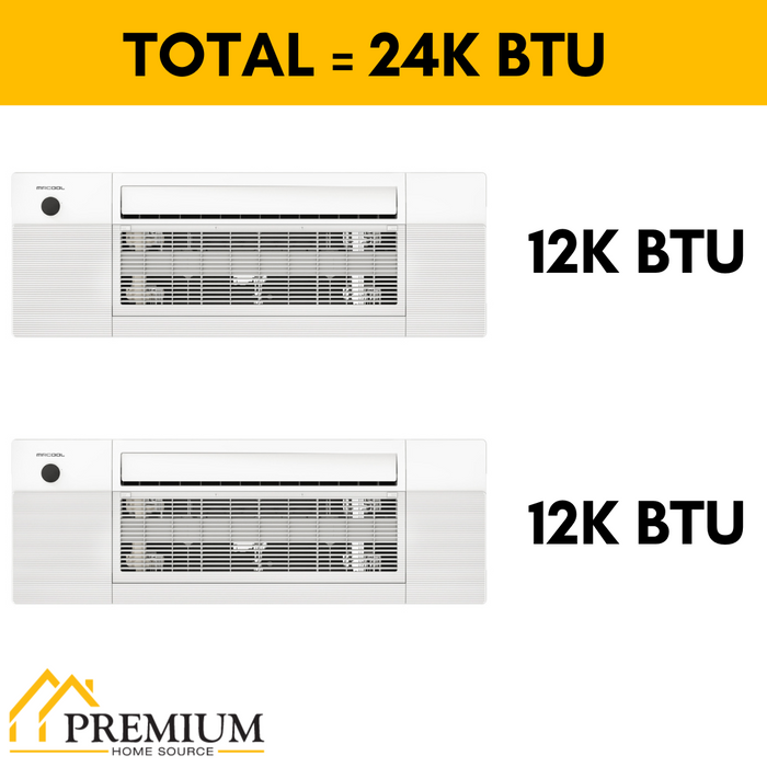 MRCOOL DIY Mini Split - 24,000 BTU 2 Zone Ceiling Cassette Ductless Air Conditioner and Heat Pump, DIY-BC-227HP1212