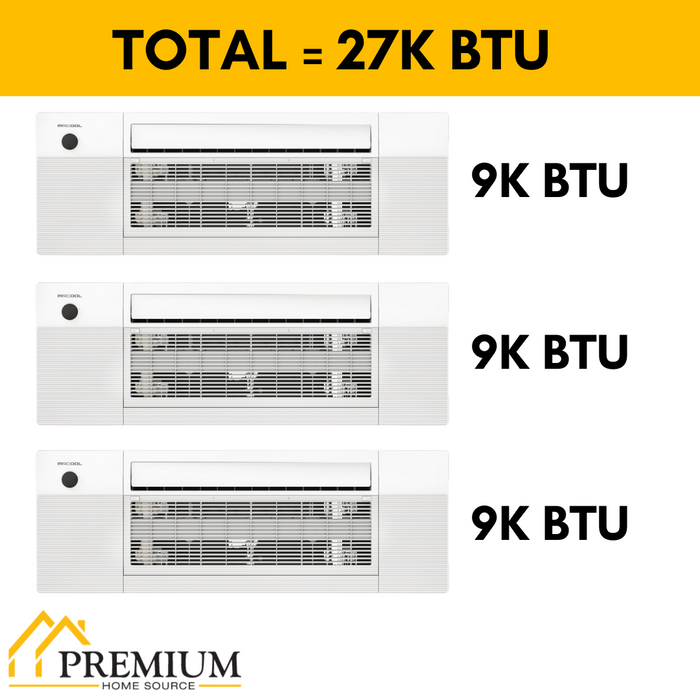MRCOOL DIY Mini Split Package - 27,000 BTU 3 Zone Ceiling Cassette Ductless Air Conditioner and Heat Pump, DIY-BC-327HP090909