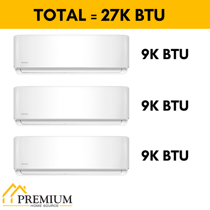 MRCOOL DIY Mini Split Package - 27,000 BTU 3 Zone Ductless Air Conditioner and Heat Pump, DIY-B-327HP090909