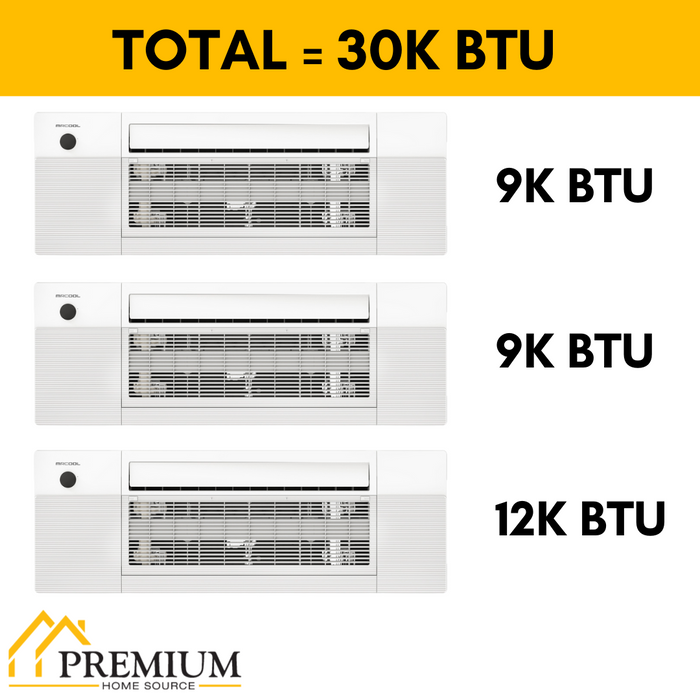 MRCOOL DIY Mini Split - 30,000 BTU 3 Zone Ceiling Cassette Ductless Air Conditioner and Heat Pump with 16 ft.|25 ft. Install Kit