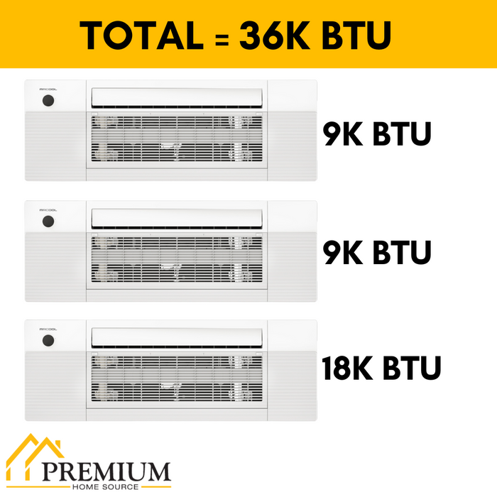 MRCOOL DIY Mini Split - 36,000 BTU 3 Zone Ceiling Cassette Ductless Air Conditioner and Heat Pump, DIY-BC-336HP090918