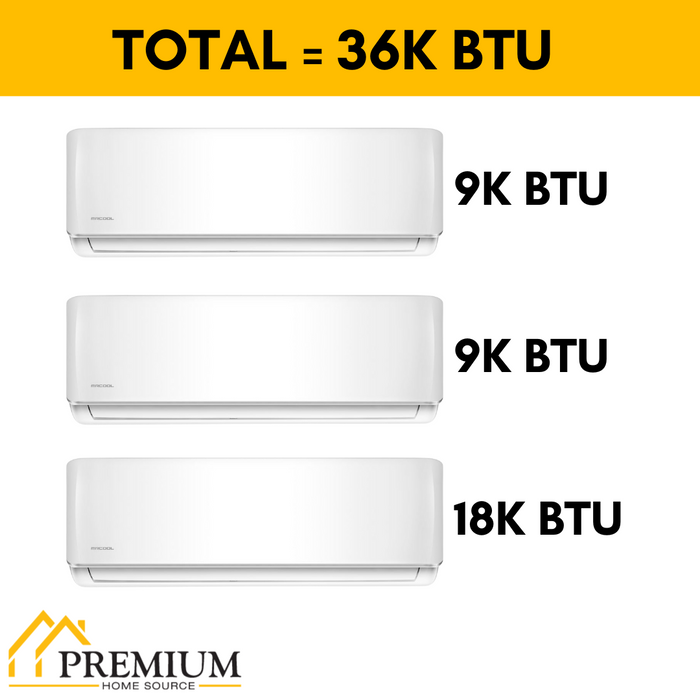 MRCOOL DIY Mini Split - 36,000 BTU 3 Zone Ductless Air Conditioner and Heat Pump, DIY-B-336HP090918
