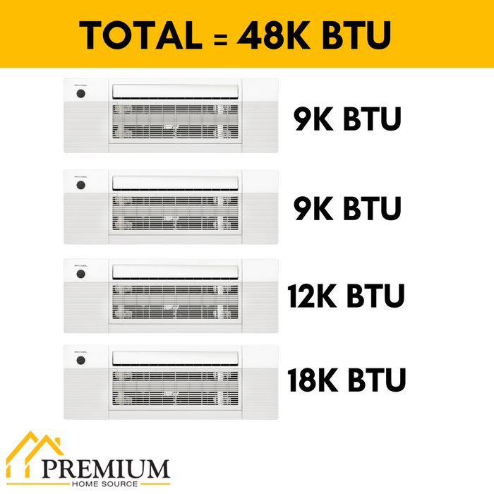 MRCOOL DIY Mini Split - 48,000 BTU 4 Zone Ceiling Cassette Ductless Air Conditioner and Heat Pump, DIY-BC-448HP09091218