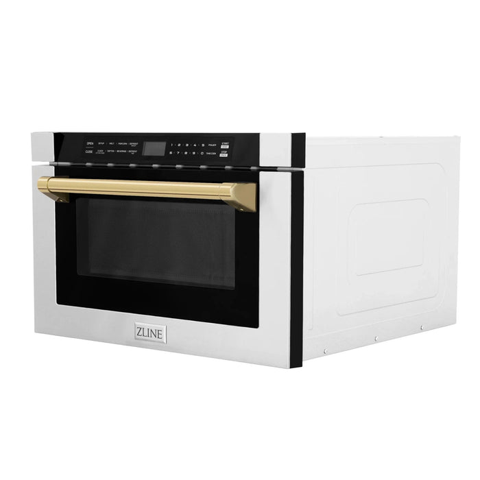 ZLINE Autograph Edition 24" 1.2 cu. ft. Built-in Microwave Drawer with a Traditional Handle in Stainless Steel and Gold Accents (MWDZ-1-H-G)