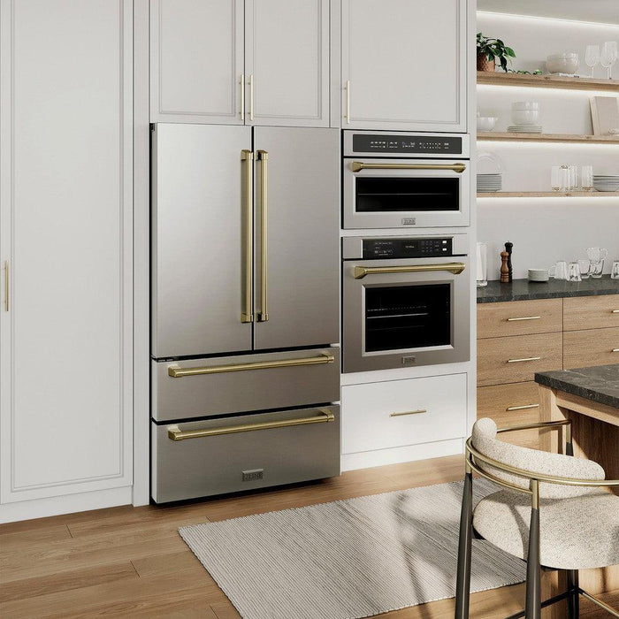 ZLINE Autograph Edition 36" 22.5 cu. ft. Counter-Depth French Door Refrigerator with Ice Maker in Stainless Steel with Modern / Traditional Handles Options
