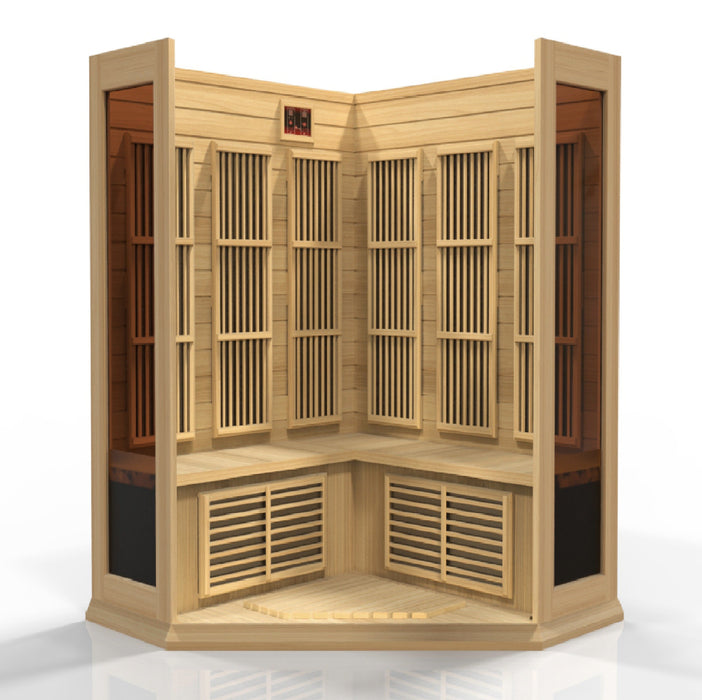 Maxxus Sauna 3-Person Corner Low EMF FAR Infrared Indoor Sauna - Canadian Hemlock (MX-K356-01)