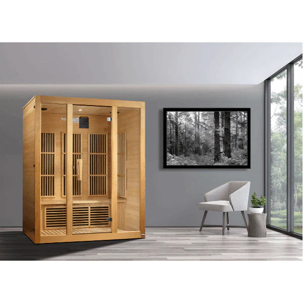 Maxxus Sauna "Bellevue" 3-Person Near Zero EMF FAR Infrared Indoor Sauna - Canadian Hemlock (MX-J306-01-ZF)