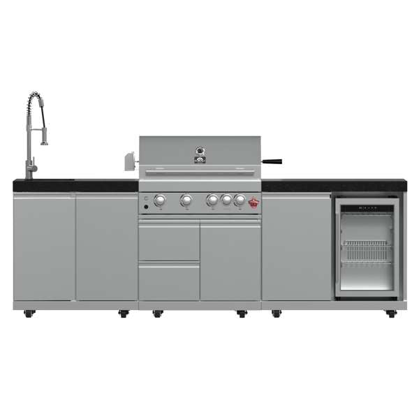 Forno Bulnes Outdoor Kitchen - 30" BBQ 60,000 BTU, 3 Burners with Sear & Rotisserie Infrared Burners, Stainless Steel Outdoor Kitchen with 1.8 cu.ft. Beverage Center - Black Granite or White Sintered Stone Countertops (FODKT2506BLK)