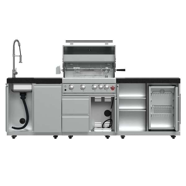 Forno Bulnes Outdoor Kitchen - 30" BBQ 60,000 BTU, 3 Burners with Sear & Rotisserie Infrared Burners, Stainless Steel Outdoor Kitchen with 1.8 cu.ft. Beverage Center - Black Granite or White Sintered Stone Countertops (FODKT2506BLK)
