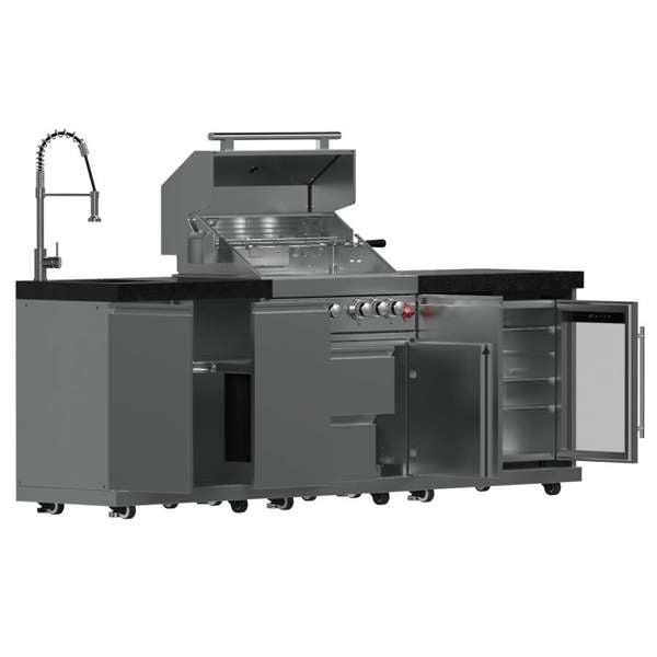 Forno Bulnes Outdoor Kitchen - 30" BBQ 60,000 BTU, 3 Burners with Sear & Rotisserie Infrared Burners, Stainless Steel Outdoor Kitchen with 1.8 cu.ft. Beverage Center - Black Granite or White Sintered Stone Countertops (FODKT2506BLK)