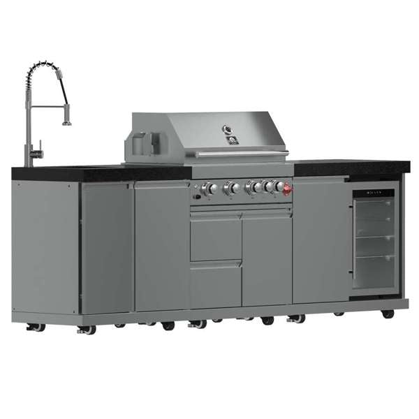 Forno Bulnes Outdoor Kitchen - 30" BBQ 60,000 BTU, 3 Burners with Sear & Rotisserie Infrared Burners, Stainless Steel Outdoor Kitchen with 1.8 cu.ft. Beverage Center - Black Granite or White Sintered Stone Countertops (FODKT2506BLK)