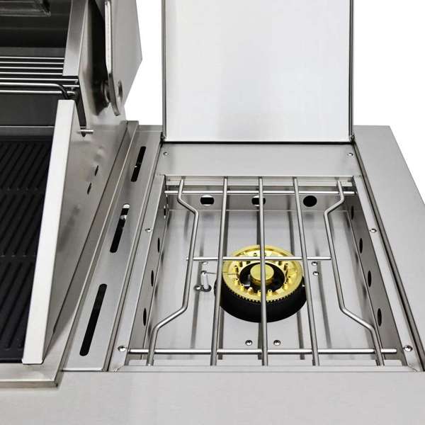 Forno Bulnes Outdoor Kitchen - 40" BBQ 95,000 BTU, 5 Burners, Sear & Rotisserie Infrared with Side Burner, Stainless Steel Outdoor Kitchen with 1.8 cu.ft. Beverage Center - Black Granite or White Sintered Stone Countertops (FODKT2520BLK)