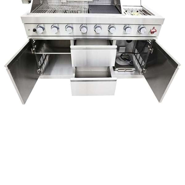 Forno Bulnes Outdoor Kitchen - 40" BBQ 95,000 BTU, 5 Burners, Sear & Rotisserie Infrared with Side Burner, Stainless Steel Outdoor Kitchen with 1.8 cu.ft. Beverage Center - Black Granite or White Sintered Stone Countertops (FODKT2520BLK)