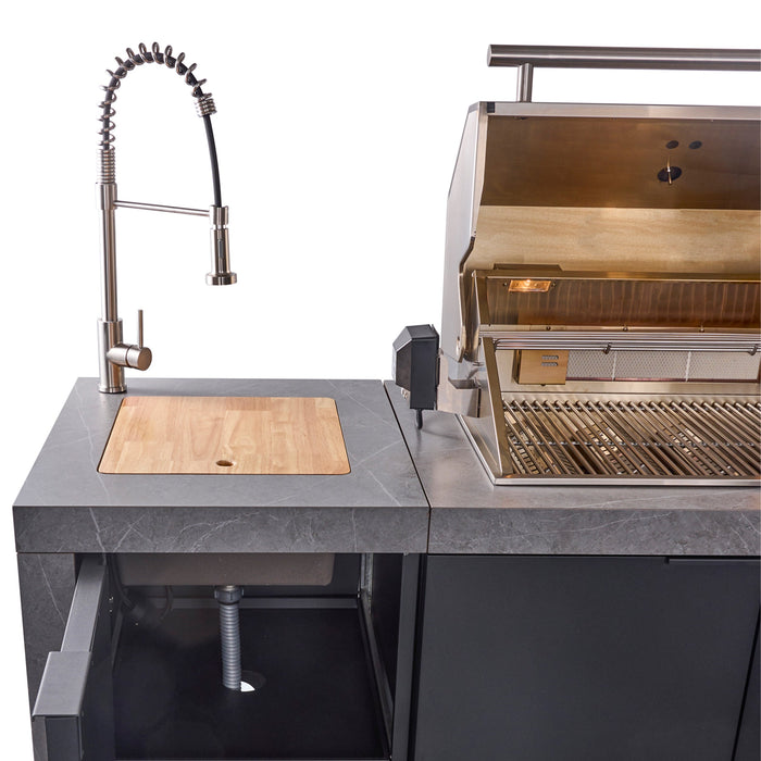 Forno Rimini Outdoor Kitchen - 30" BBQ 62,600 BTU, 3 Burners with Sear & Rotisserie, 2.4 cu.ft. Beverage Center, Stainless Steel Sink, Black Cabinets & Gray Sintered Stone Countertops (FODKT2544BLK)