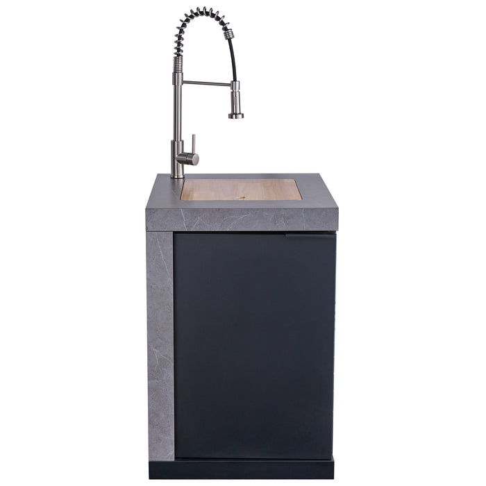 Forno Rimini Outdoor Kitchen - 30" BBQ 62,600 BTU, 3 Burners with Sear & Rotisserie, 2.4 cu.ft. Beverage Center, Stainless Steel Sink, Black Cabinets & Gray Sintered Stone Countertops (FODKT2544BLK)