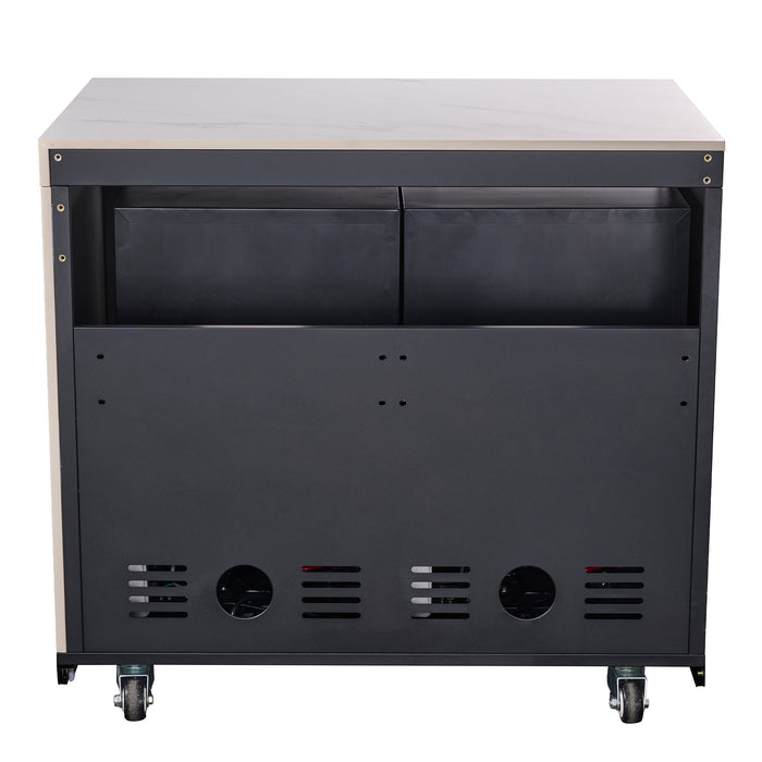 Forno Rimini Outdoor Kitchen - 30" BBQ 62,600 BTU, 3 Burners with Sear & Rotisserie, 4.8 cu.ft. Beverage Center, Stainless Steel Double Sink, Black Cabinets & White Sintered Stone Countertops (FODKT2575WHT)