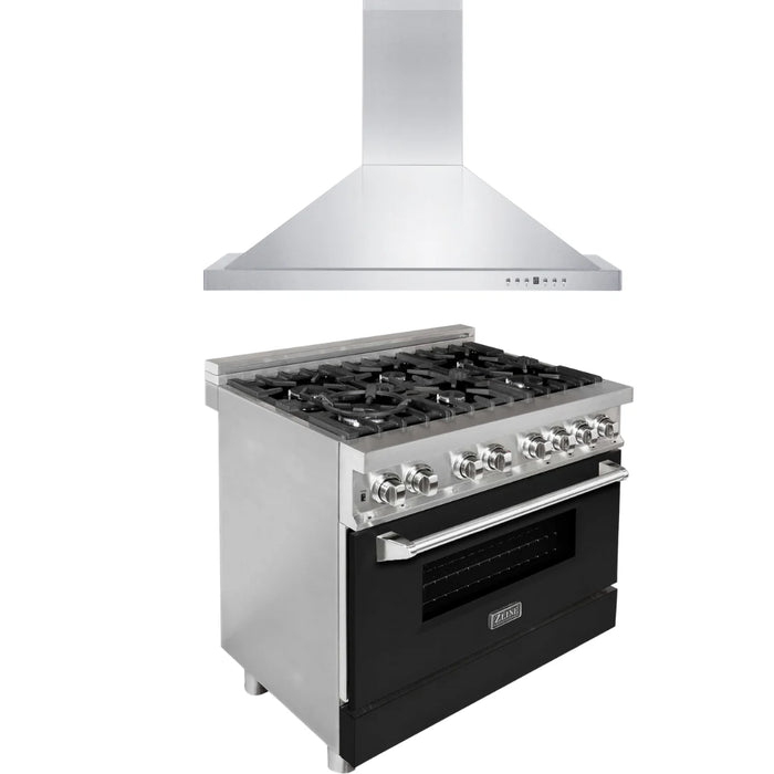 ZLINE Kitchen and Bath Appliance Package - 36 in. Dual Fuel Range, 36 in. Range Hood (2KP-RARH36)