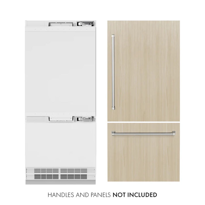 ZLINE Autograph Edition 36" 19.8 cu. ft. Built-In Bottom Freezer Refrigerator with Water Dispenser and Ice Maker - Stainless Steel, White Matte, DuraSnow, and Accent Options