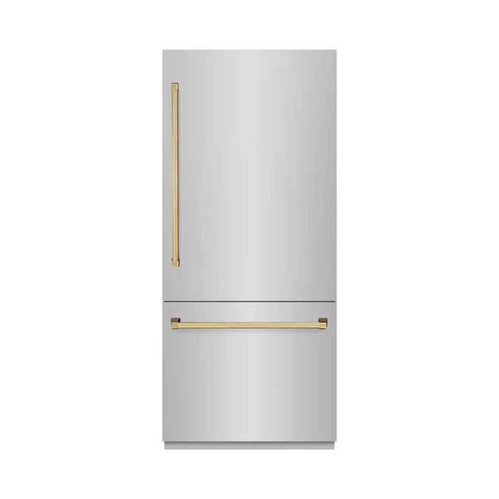 ZLINE Autograph Edition 36" 19.8 cu. ft. Built-In Bottom Freezer Refrigerator with Water Dispenser and Ice Maker - Stainless Steel, White Matte, DuraSnow, and Accent Options